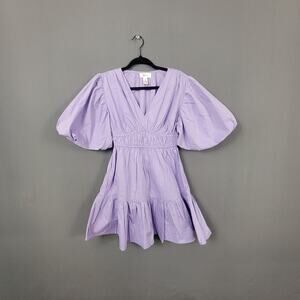 Japna Lilac Puff Sleeve Prairie Babydoll Mini Dress Cottagecore Small